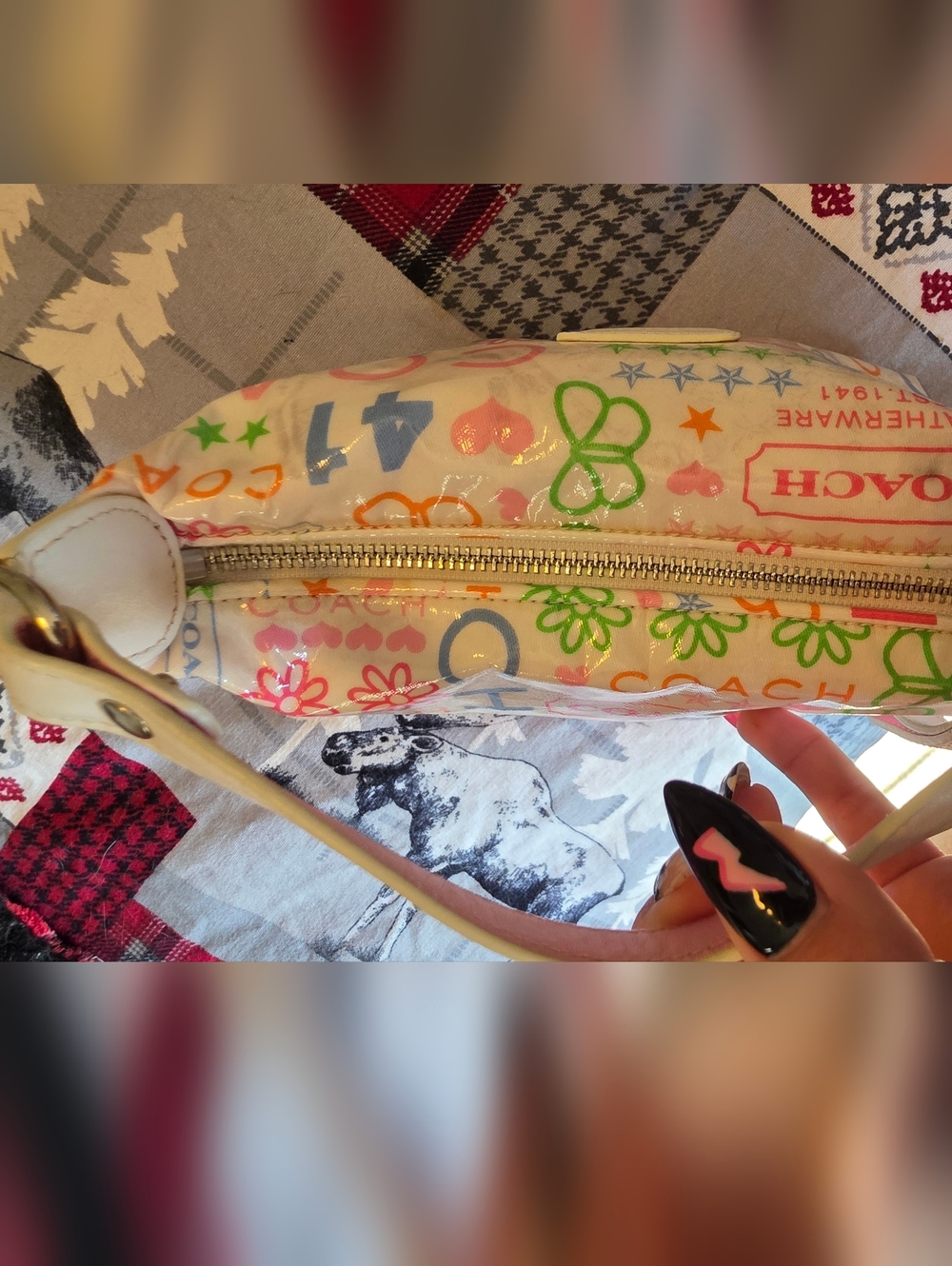 Coach White/Multicolor Butterfly Graffitti Baguette Bag with Matching Wristlet - Picture 4 of 10